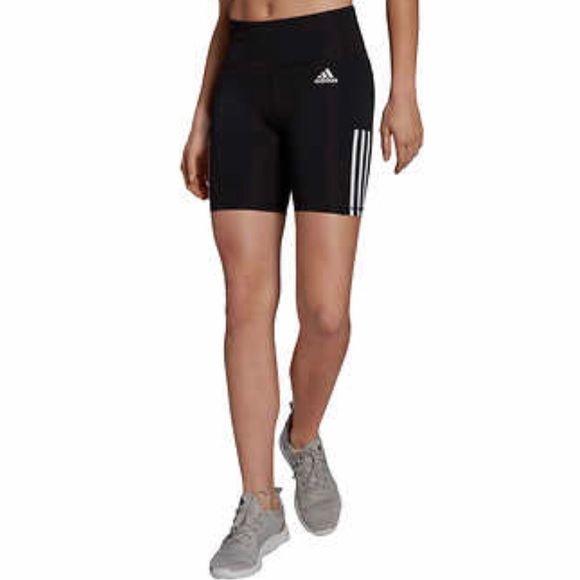Adidas Women’s High Rise Workout Shorts 3 Stripe Aeoroready Black Bike NEW - Picture 1 of 6